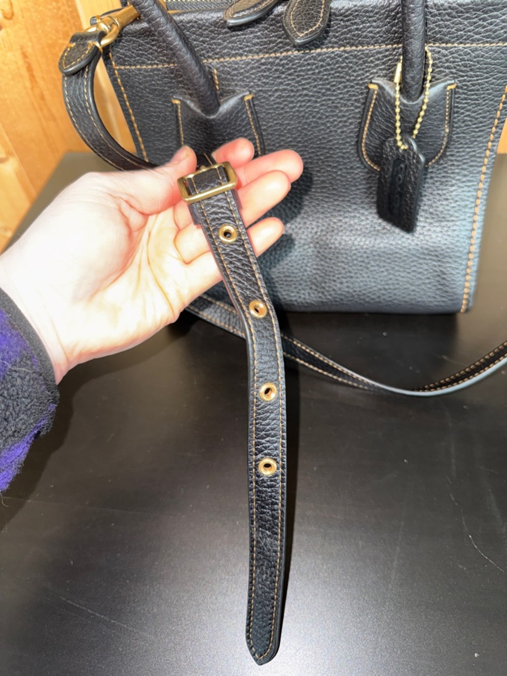 Coach Black Pebbled Leather Satchel with Gold Hardware - Picture 14 of 14